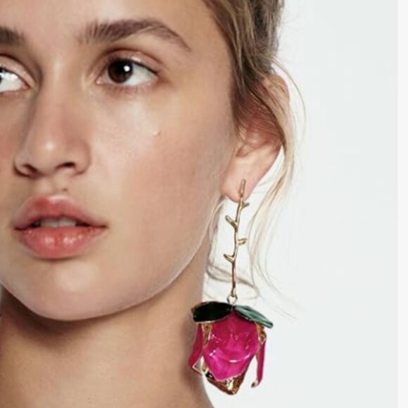 Anthropologie Long Golden Petal Flower Earrings